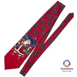 Vintage Wembley Santa Claus Necktie Red Green Wreath Holiday Victorian Christmas